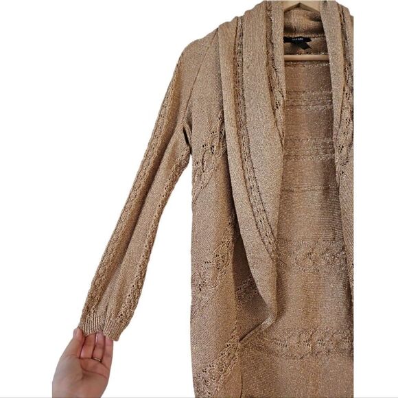 ALFANI Gold Metallic Cable Knit Open Front Cardigan Sweater Size S - Picture 5 of 10